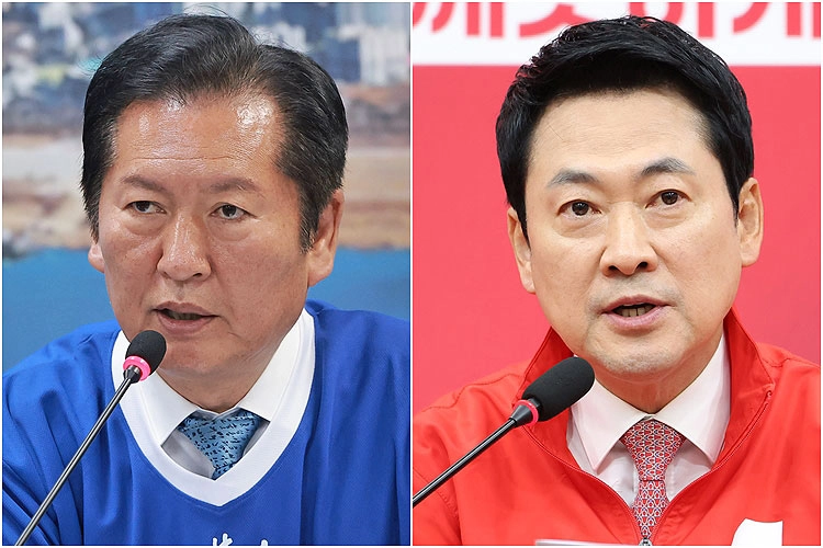 더불어민주당 정청래 대표(왼쪽)와 국민의힘 장동혁 대표